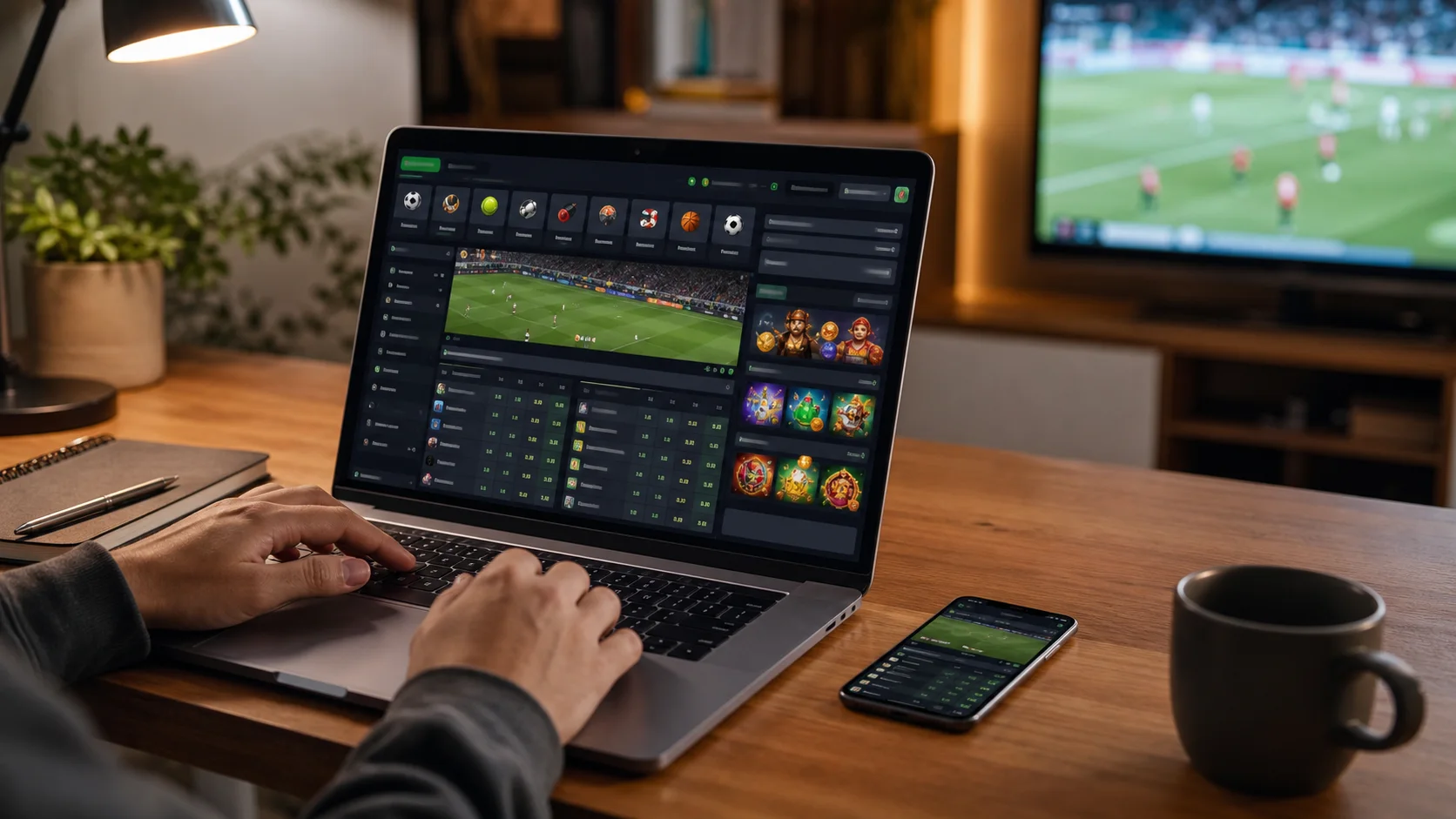 Plataforma zebet em notebook e celular com apostas esportivas e cassino online
